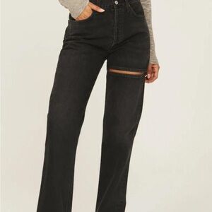 Agolde Black Wide Leg Jeans with Distressed Detail